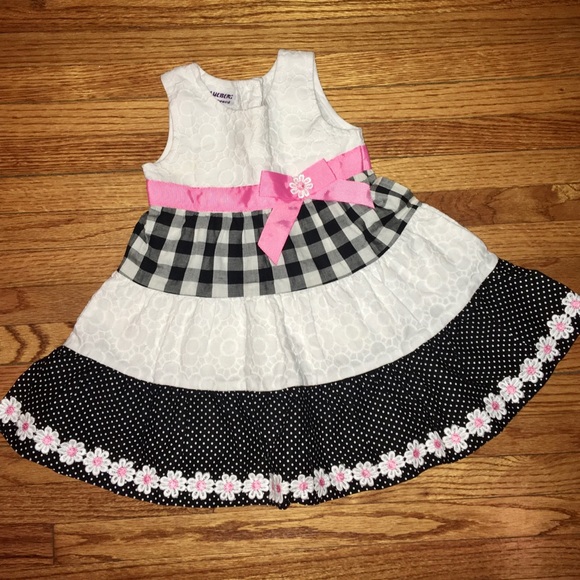 Blueberi Boulevard Baby Girl Dress, Blueberi Boulevard Pink Black White Dress - Picture 1 of 16